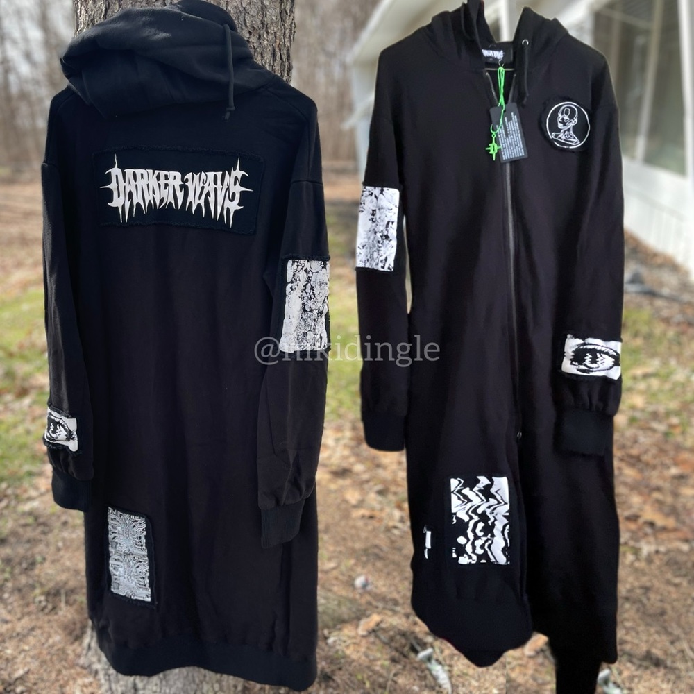 NEW Darker Wavs Dolls Kill Frequency Goth Hoodie Duster Jacket Cloak Punk Emo M